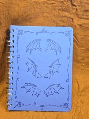 NWT! Lavender Spiral Notebook with Bat Wing Doodles 200 Pages 7x8